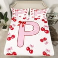 thumbnail image 2 of Feelyou Pink Fashion Letter Bed Sheets for Kids, Cartoon Monogrammed P King Sheets, Cute Bowknot Cherry Sheet Set, Super Cozy Room Decor, 4pcs, 2 of 7