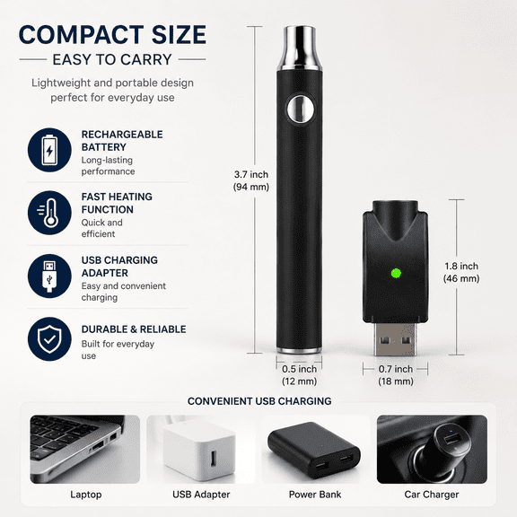 Rechargeable Pen-Style Battery with USB Charger, Fast Heating, Durable and Portable