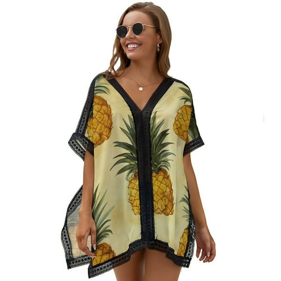 Vintage Pineapple Printed Women's Swimsuit Cover Up Summer Swimsuit Dress