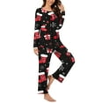 thumbnail image 2 of asdoklhq Bamboo Pajamas for Women Women Fashionable Casual Loose Christmas Printed Pants Button Long Sleeve Round-Neck Pajama Set Red M, 2 of 5