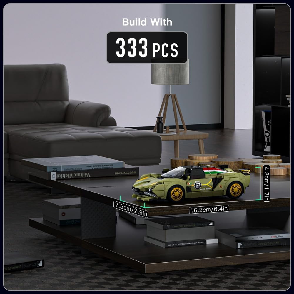 Speed Champion Super Car Building Sets with Display Case, Model Car Kits Sports Building Blocks, Cool Simulation Cockpit Race Kits for Adults (333 PCS)