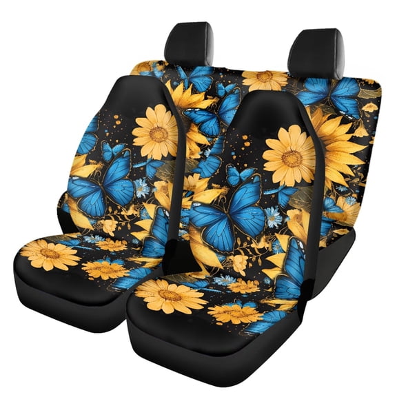 Pzuqiu Black Floral Full Backrest Car Seat Covers, Full Set Easy to Install Fit for most Cars