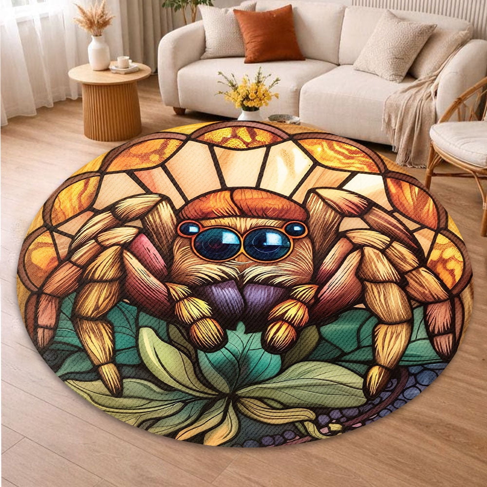 Circle Area Rug, Jumping Spider Washable Non-Slip Floor Carpet, Soft Rug for Living Room Bedroom Decor 71 Inch