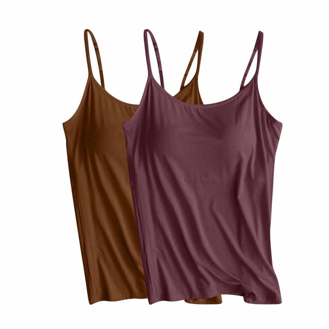Puntoco Camisola básica para mujer, 2 piezas, color sólido, ajustable, ajustada, sin aro de acero, ropa interior, camisetas sin mangas deportivas para yoga
