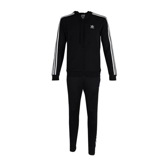Pre-Owned Adidas Ribbed Insert Tracksuit in Black Polyester