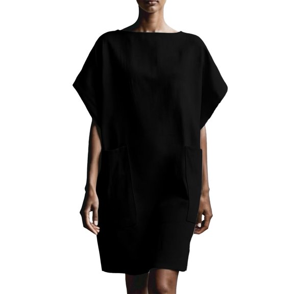 Hiiko Women's Solid Loose Fit Casual Dress Short Sleeve Drop Shoulder A Line Midi Dress