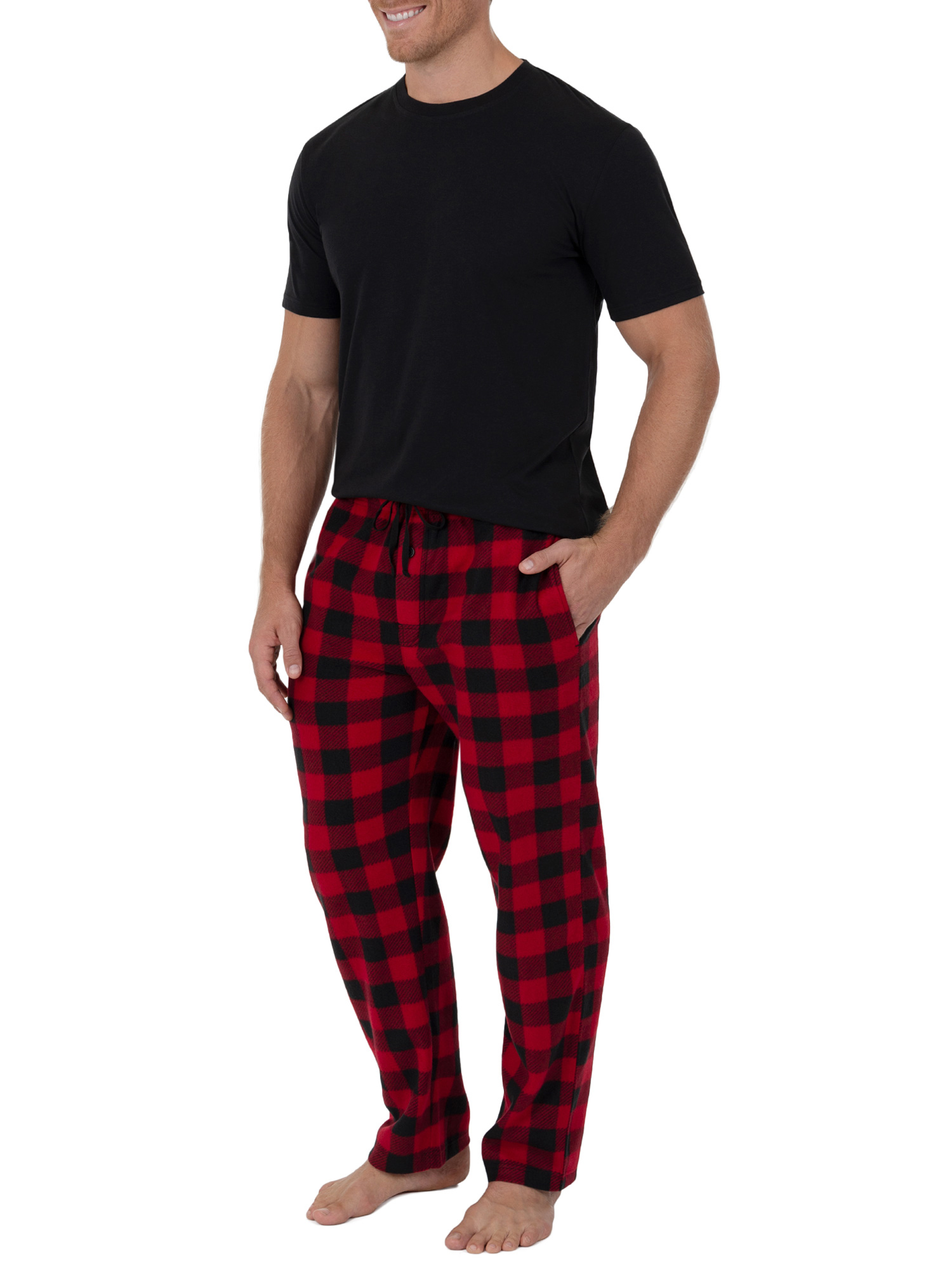 Fruit Of The Loom Men’s Short Sleeve Crewneck Top and Fleece Pajama Pants Set - image 3 of 5