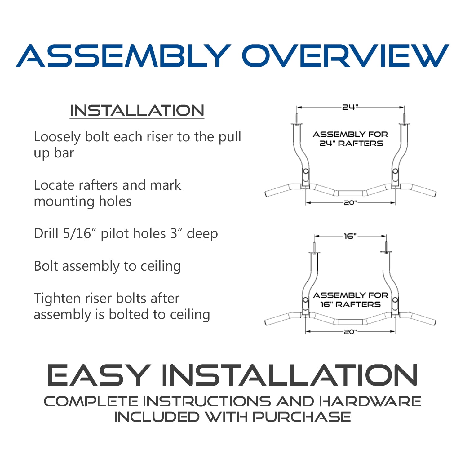 Ceiling Mount Pull Up Bar w/ Reverse Risers