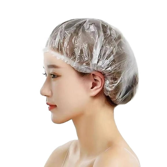 TELOLY Disposable Shower Caps,Disposable Thickened Plastic Shower Cap,Better Protection Hair Cap,White