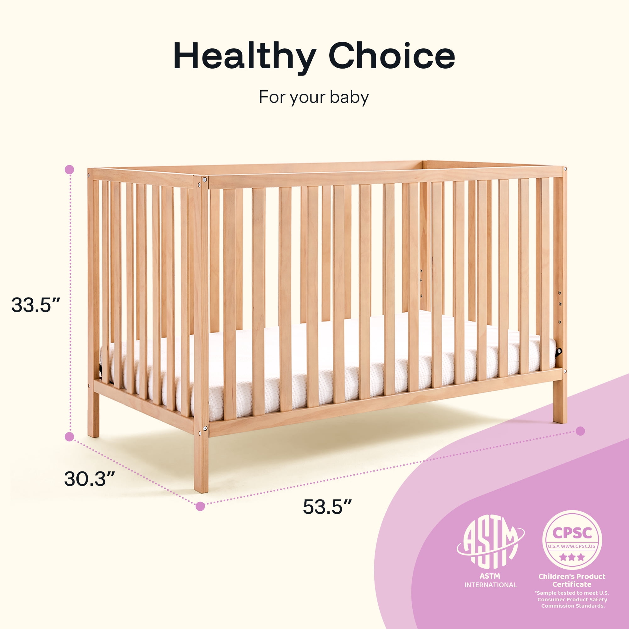 HARPPA 5-in-1 Convertible Baby Crib for Infant to Toddler,Baby Bed,Natural,Greenguard Gold Certified