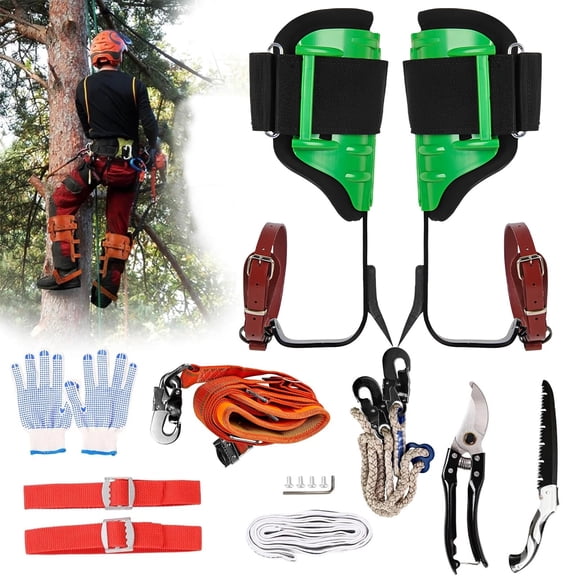 iMeshbean Tree Spikes Set Steel Tree Climbing Gear Adjustable Height Pole with 2 Climbing Spurs