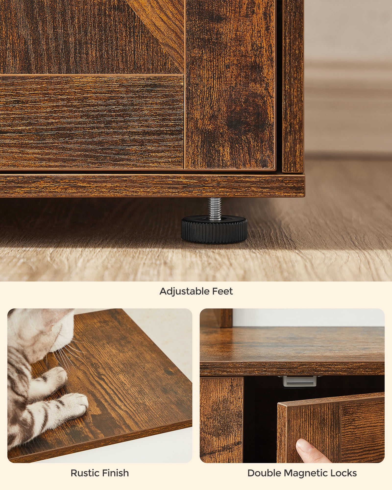 WoodyWonders 2-in-1 Cat Tree with Litter Box Enclosure - Modern Cat Condo with Scratching Posts, Rustic Brown