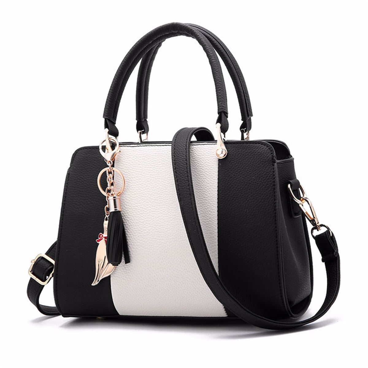 Miss Lulu Block Design Tassel Shoulder Bag Pu Leather Chain Women Handbags with Front M Logo