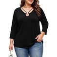 thumbnail image 6 of Tops for Women 3/4 Sleeve V Neck Plus Size Solid Color Casual Breathable Top, 6 of 9