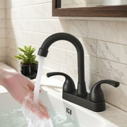 Bathroom Sink Faucet 4 Inch 2 Handle Centerset Fit for 2 or 3 Holes, 360 Swivel Spout RV Camper Bathroom Vanity Sink Faucets, Matte Black