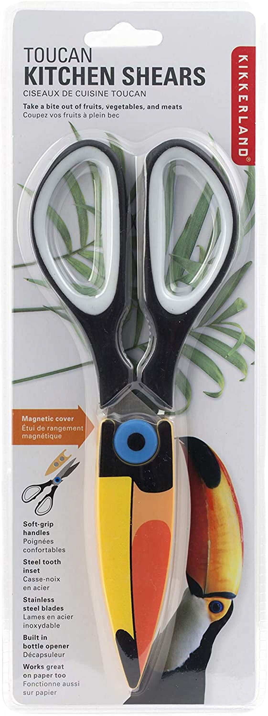 1 Kikkerland Toucan Bird Kitchen Shears Scissors Magnetic Cover Steel Blades