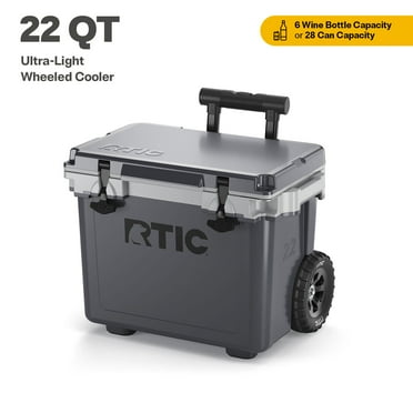 RTIC 22 QT Ultra-Light Wheeled Hard-Sided Ice Chest Cooler, Fits 28 Cans or 6 Wine Bottles, Dark Grey & Cool Grey