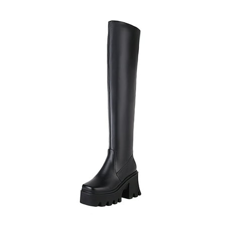 

jsaierl Autumn And Winter High Heel High Square Toe Boots Thick Heel Over The Knee Boots