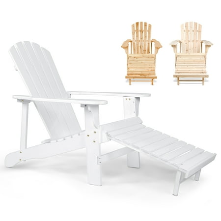 Adirondacks Weather iCaber Deluxe Oversized Reclining Adirondack Chair with Pullout Ottoman, Powder White - Looks Like Wood | All Weather Waterproof Material | Poly Resin Adirondack | Lounge Chair Outdoor ()