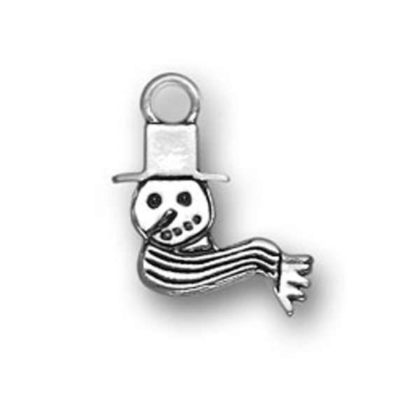 Sterling Silver 16" .8mm Box Chain Snowman Head Scarf And Top Hat Pendant Necklace