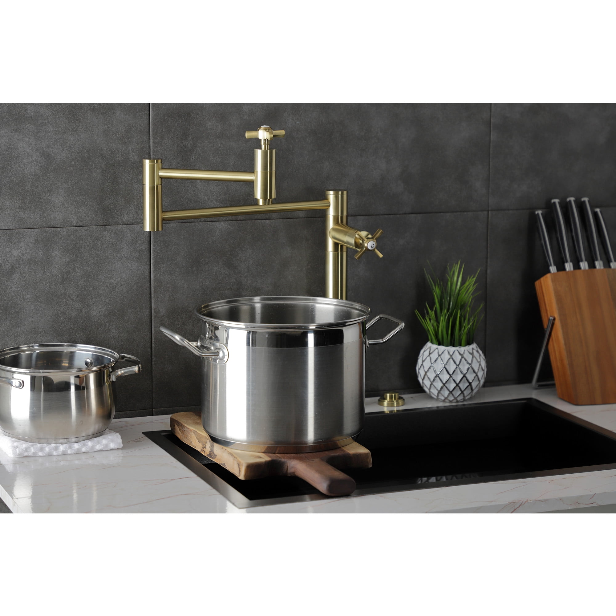 Kingston Brass KS8707ZX Millennium Deck Mount Pot Filler Faucet, Brushed Brass