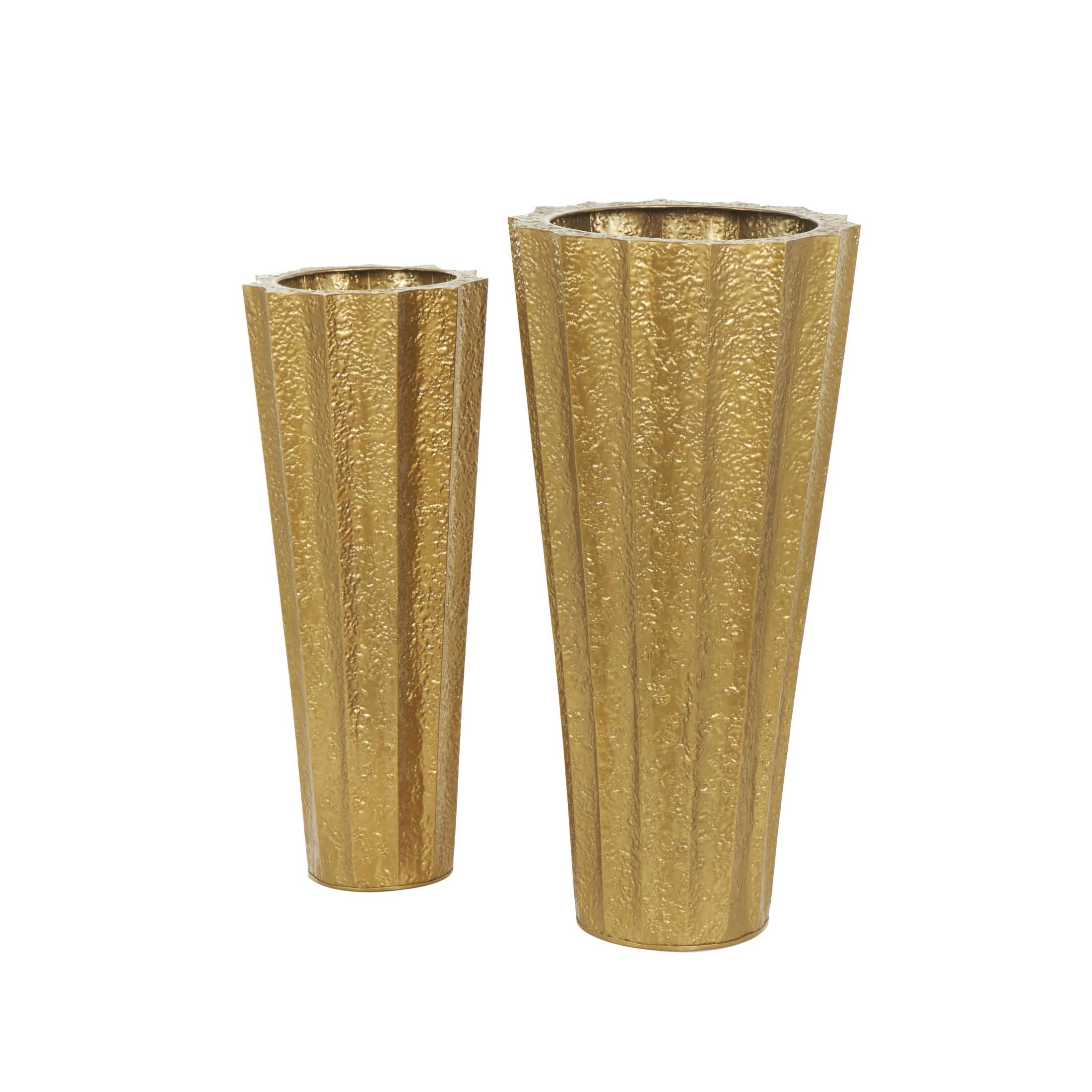 DecMode 33", 30"H Tall Textured Hammered Floor Gold Metal Vase, Set of 2