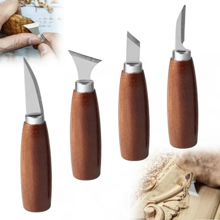 EEEkit 4Pcs Whittling Knife Kit, DIY Wood Carving Tools Set with Trimming Knife, Multipurpose Knife, Small & Large Spatula for Beginner Woodworking