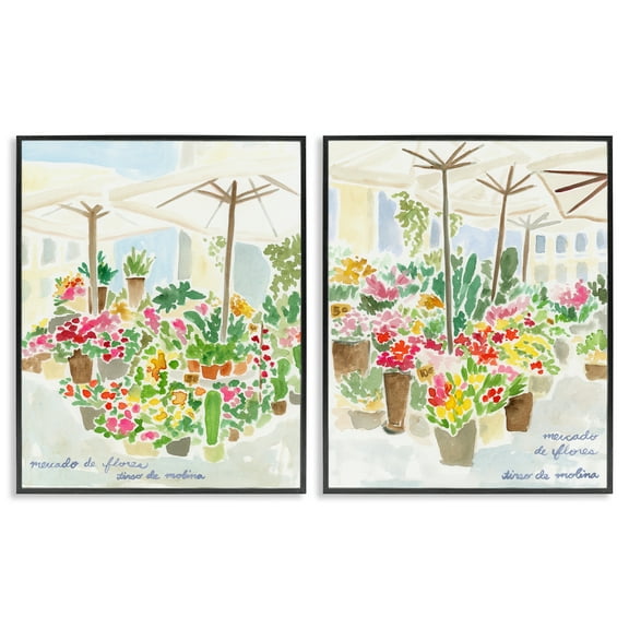 Stupell Industries Outdoor Gardens Patio Scenic & Cityscapes Painting Black Framed Art Print Wall Art, 11 x 14, Set of 2