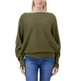 thumbnail image 2 of Duoif Sweaters for Women Trendy Women's Knitwear A Collar Batwing Sweater Pullover Loose Threaded Tops Women's Sweaters Womens Tops Green A, 2 of 8