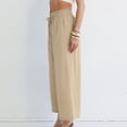 thumbnail image 3 of Womens Cotton Linen Palazzo Pants Drawstring Elastic Waist Casual Wide Leg Trousers with Pockets Spring Summer Fashion, 3 of 5