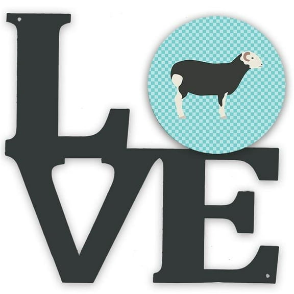 11.5 x 11.75 in. Herwick Sheep Blue Check Metal Artwork Love Wall Decor