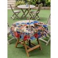 thumbnail image 4 of Outdoor Tablecloth with Umbrella Hole for Patio/Picnic/Party/Camping, 4th of July Dogs Waterproof Table Cloth Round Cover Washable, Independence Day Floral Red Stars Beige (Dia 60"), 4 of 8