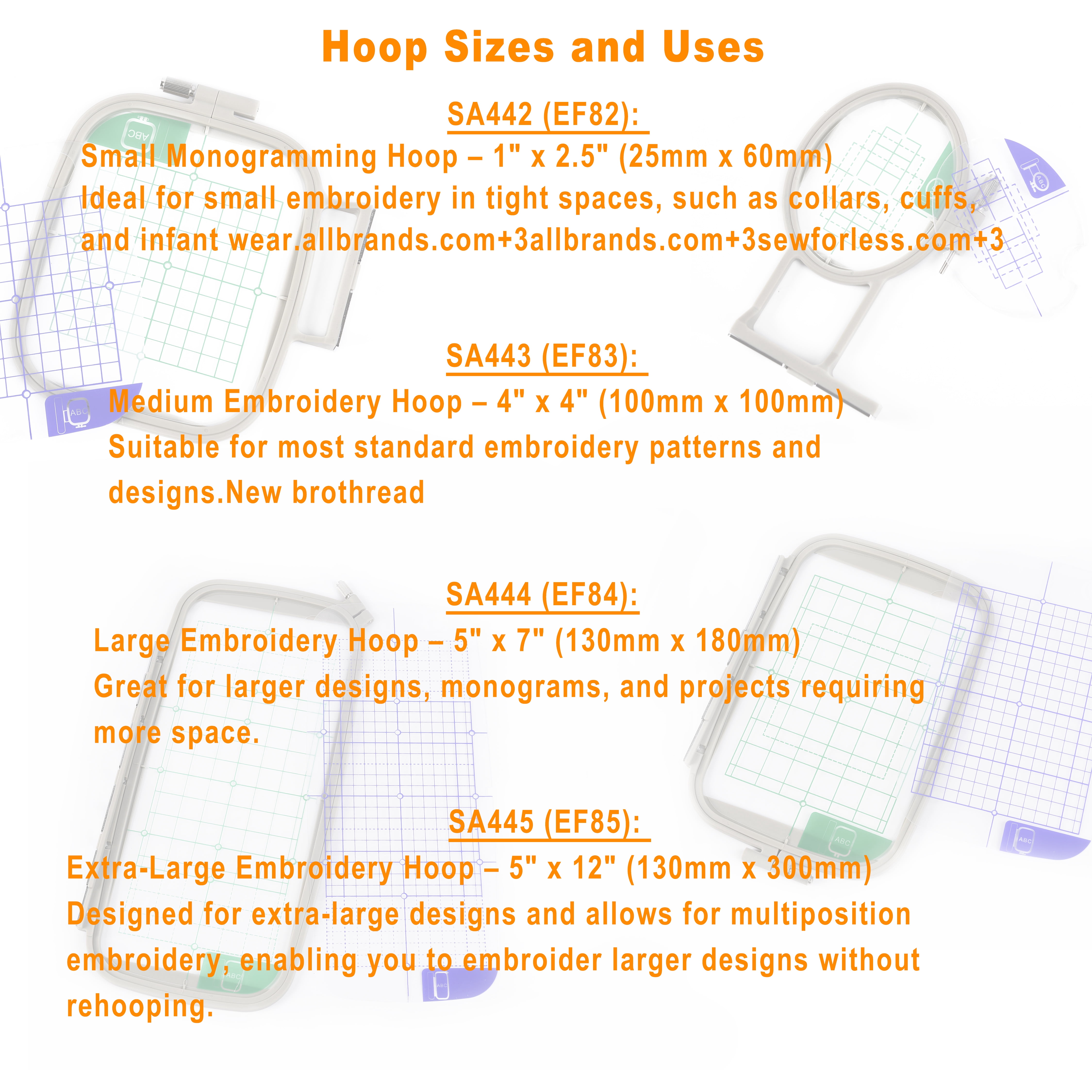 HimaPro 4pc Embroidery Hoop Set Replace for Brother SA442, SA443, SA444, and SA445 Hoops/Good for PE700, PE750, PE770, PE780D, PE800, PC6500, PC8200, PC8500, Innovis 1250D, SE1900 Sewing Machines
