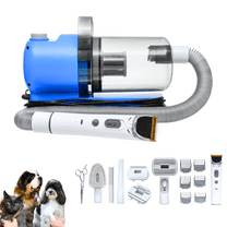 Pet Grooming Kit for Dogs & Cats, with Vacuum, Removes up to 99% of Fur, Brushes, Clippers, for Shedding, Low Noise, Adjustable Speed Suction, 16 pcs, Blue