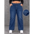 thumbnail image 4 of Reloust Women's Plus Size High-Rise Wide-Leg Drawstring Jeans, Deep Blue, 1XL, 4 of 4