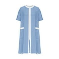 thumbnail image 3 of Sakmal Moo Moo Nightgown for Women Blue Comfy Knee Length Full Zip Sleepwear Striped Short Sleeve Nightgowns with Pockets, 3 of 5