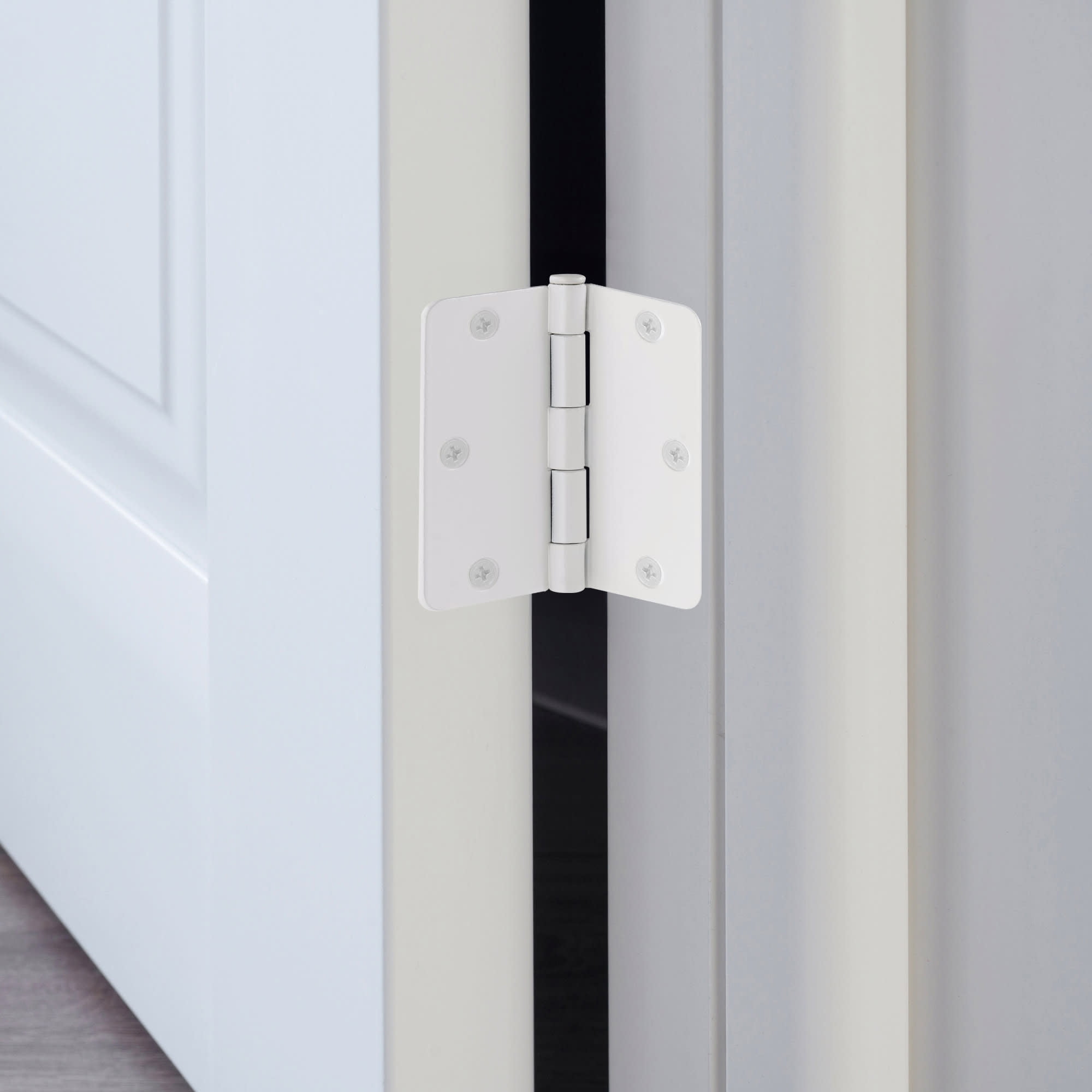 White Steel Plain Bearing Door Hinge with Removable Pin, 3-1/2 x 3-1/2 in. 1/4 in. Radius, 3-Pack