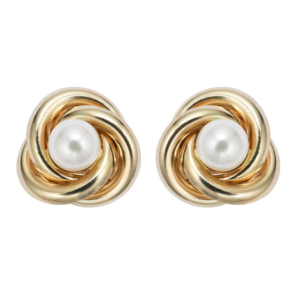 Pearlyta - 14k Gold Love Knot Freshwater Pearl Stud Earrings- Fine ...