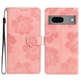 thumbnail image 1 of SaniMore Case for Google Pixel 7 6.3" 2022, [Card Slots + Cash Pocket + Removeable Wrist Strap] PU Leather Embossed Flower Flip Kickstand 360° All-around Protective Wallet Shell, Pink, 1 of 11