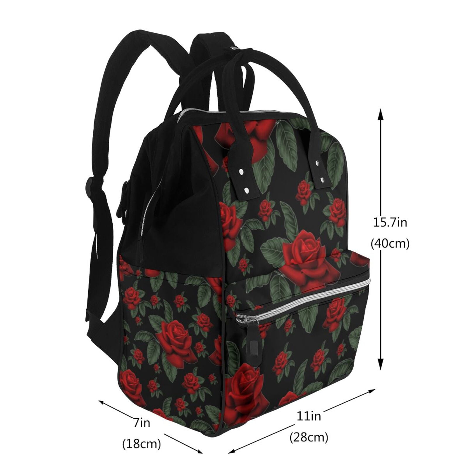Ratiio Roses Mummy Backpack - Waterproof Twill Canvas, Large Capacity Diaper Bag with Multiple Pockets and Adjustable Straps