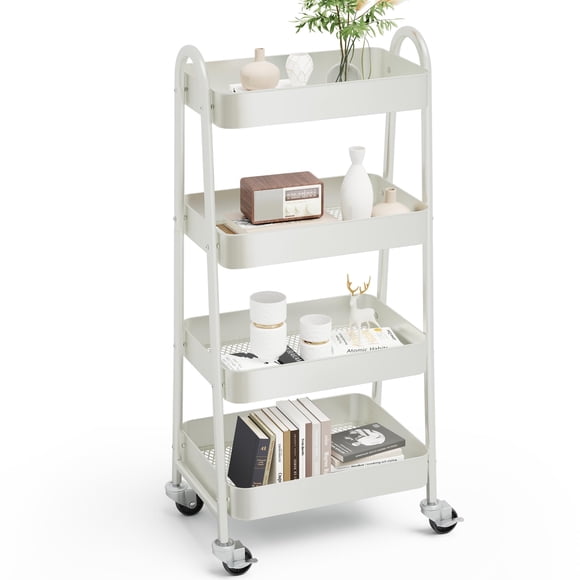 Carrito utilitario metálico rodante blanco de 4 niveles OLIXIS