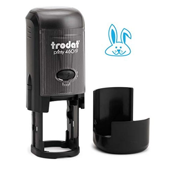 Round Teacher Stamp, Holiday, 3/4" Self-Inking Rubber Stamp - Easter Bunny - Sky Blue Ink