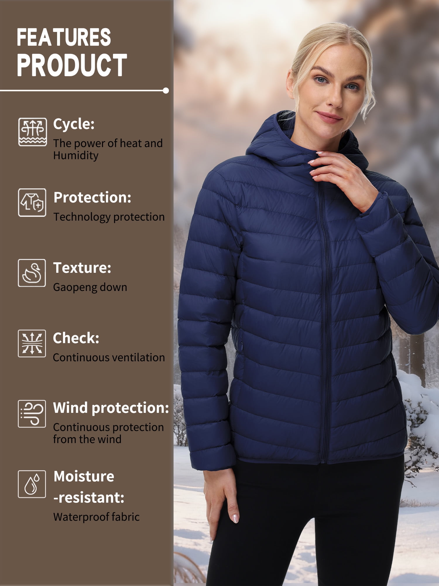 Women's Puffer Jacket Hooded Warm Down Lightweight Full-Zip Packable Quilted Winter Outdoor Coat,Size(S-2XL) - image 5