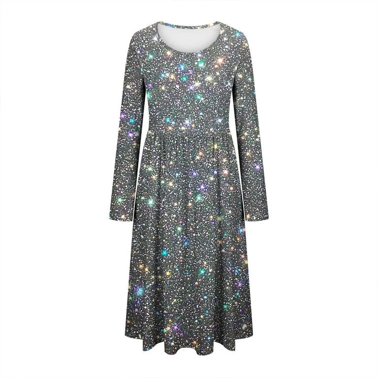 fun long sleeve dresses Generic Womens Funny Floral Printed Dress Casual Crew Neck Long Sleeve  Loose Party Dresses Beach Vacation Sundress