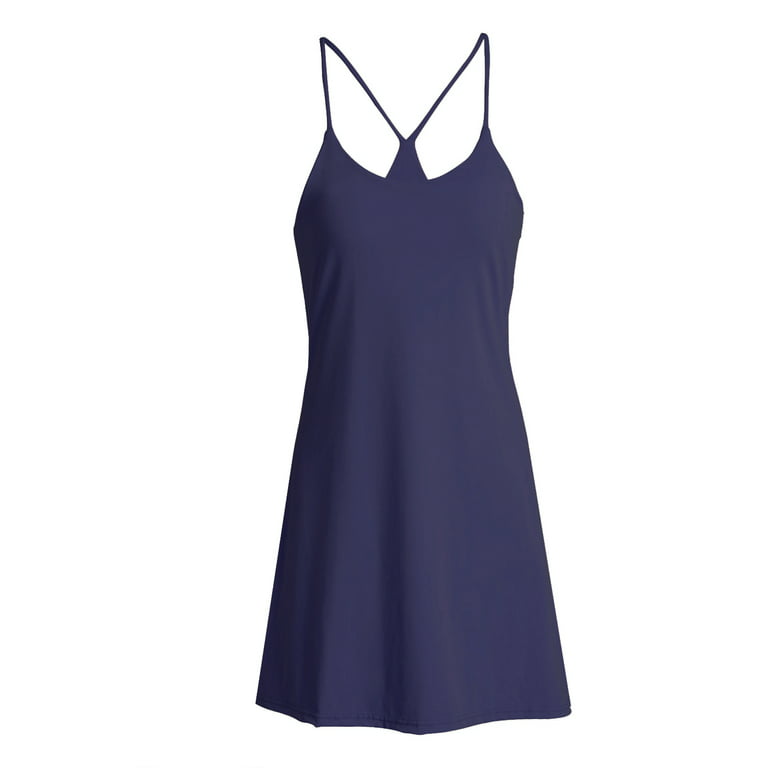 Women'S Workout Sports Dress False 2Pcs Spaghetti Strap Dress with