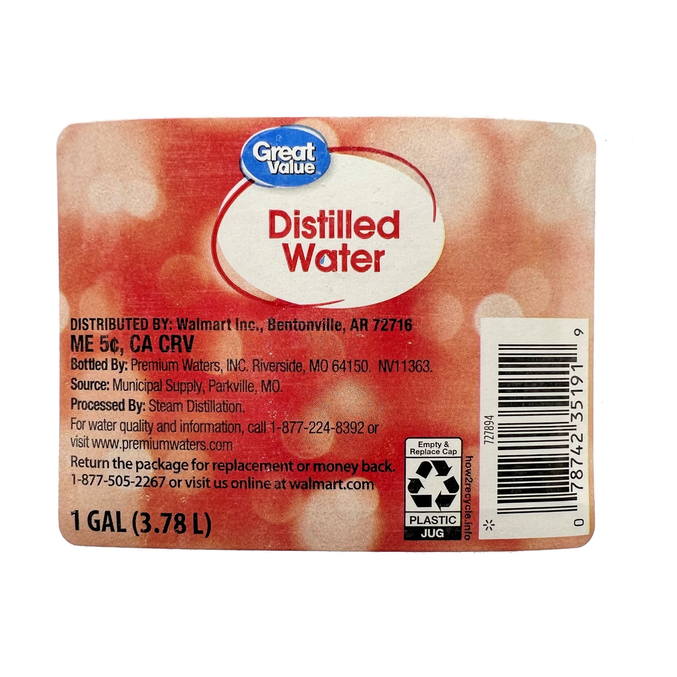 Great Value Distilled Water, 1 Gallon