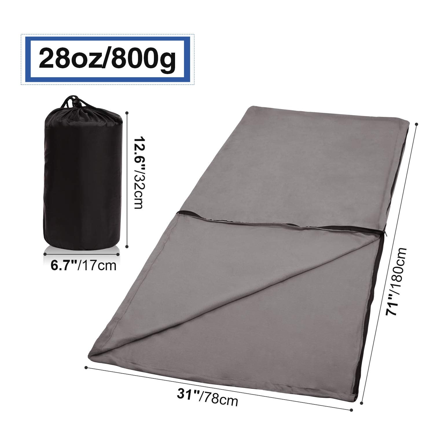 REDCAMP Fleece Sleeping Bag Liner for Adult Warm Weather, Full Sized Zipper Backpacking Blanket for Outdoor Camping or Indoor Used with Sack