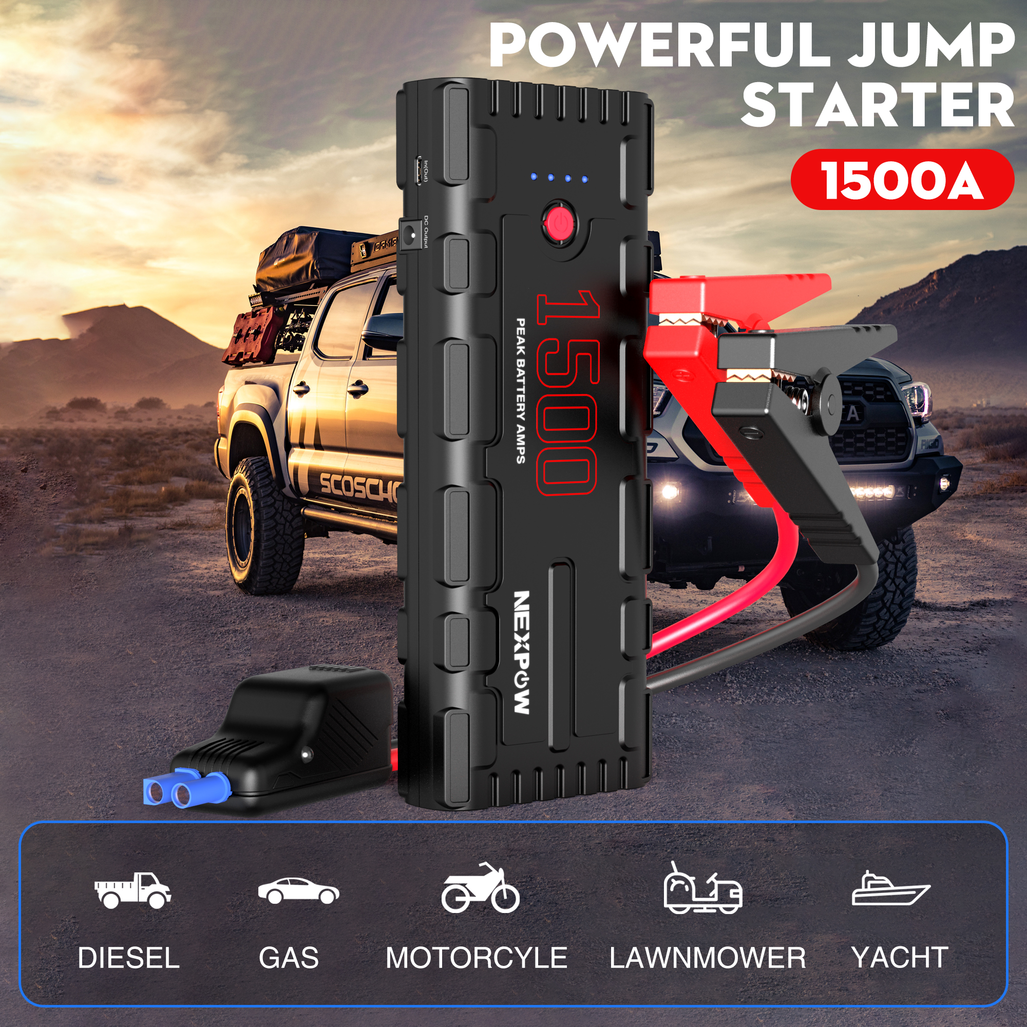 NEXPOW CarJump Starter, 1500A Peak 21800mAh 12V Portable Battery Jump  Starter, Lithium Jump Box with LED Light