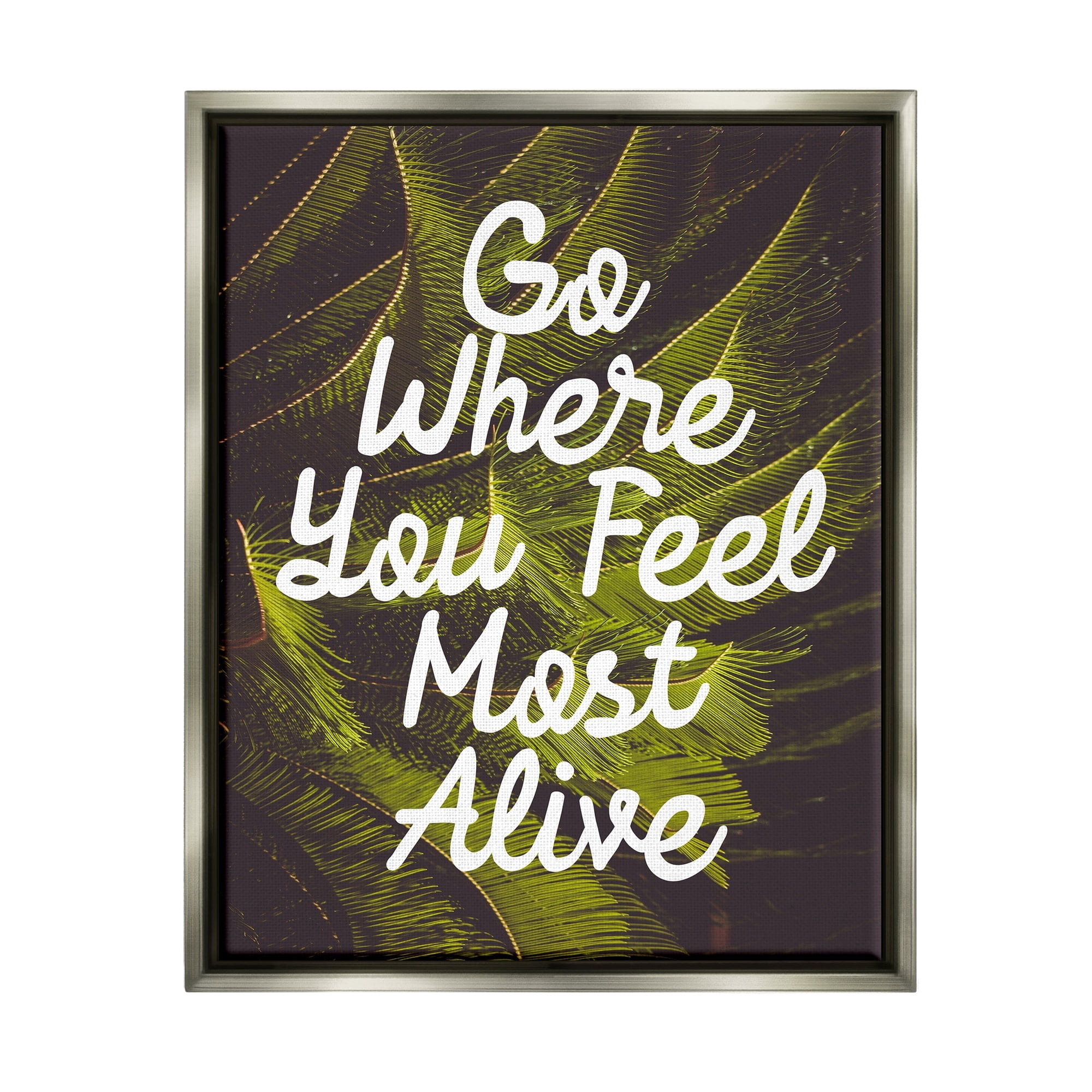 Stupell Industries Encouraging Life Calligraphy Quote Botanical Plant Leaf Graphic Art Luster Gray Floating Framed Canvas Print Wall Art, Design by Daphne Polselli