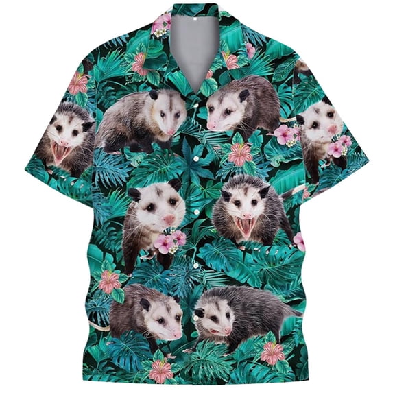 Hawaiian Shirt for Men Funny Button Casual Polo Short Sleeve Shirt Print Lightweight Collar Spring Top Green L
